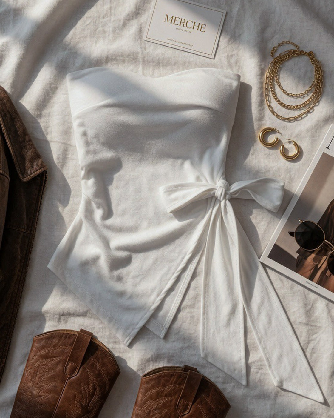 SLIGHTLY TOXIC PADDED BOW-TIE ASYMMETRICAL WHITE BANDEAU TOP