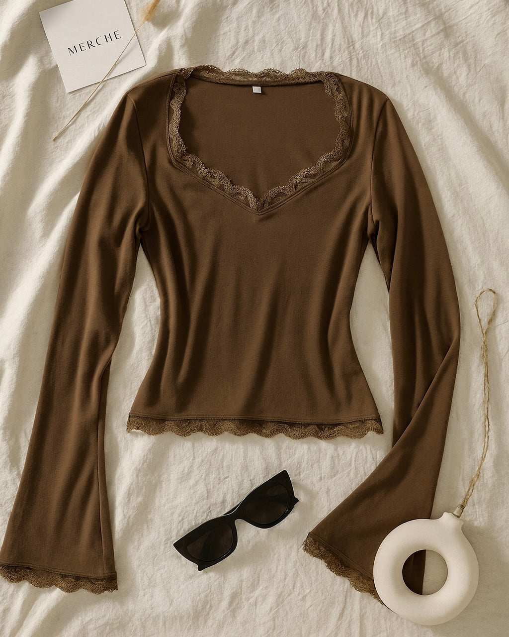 DOPE BABY BROWN LACEY TOP