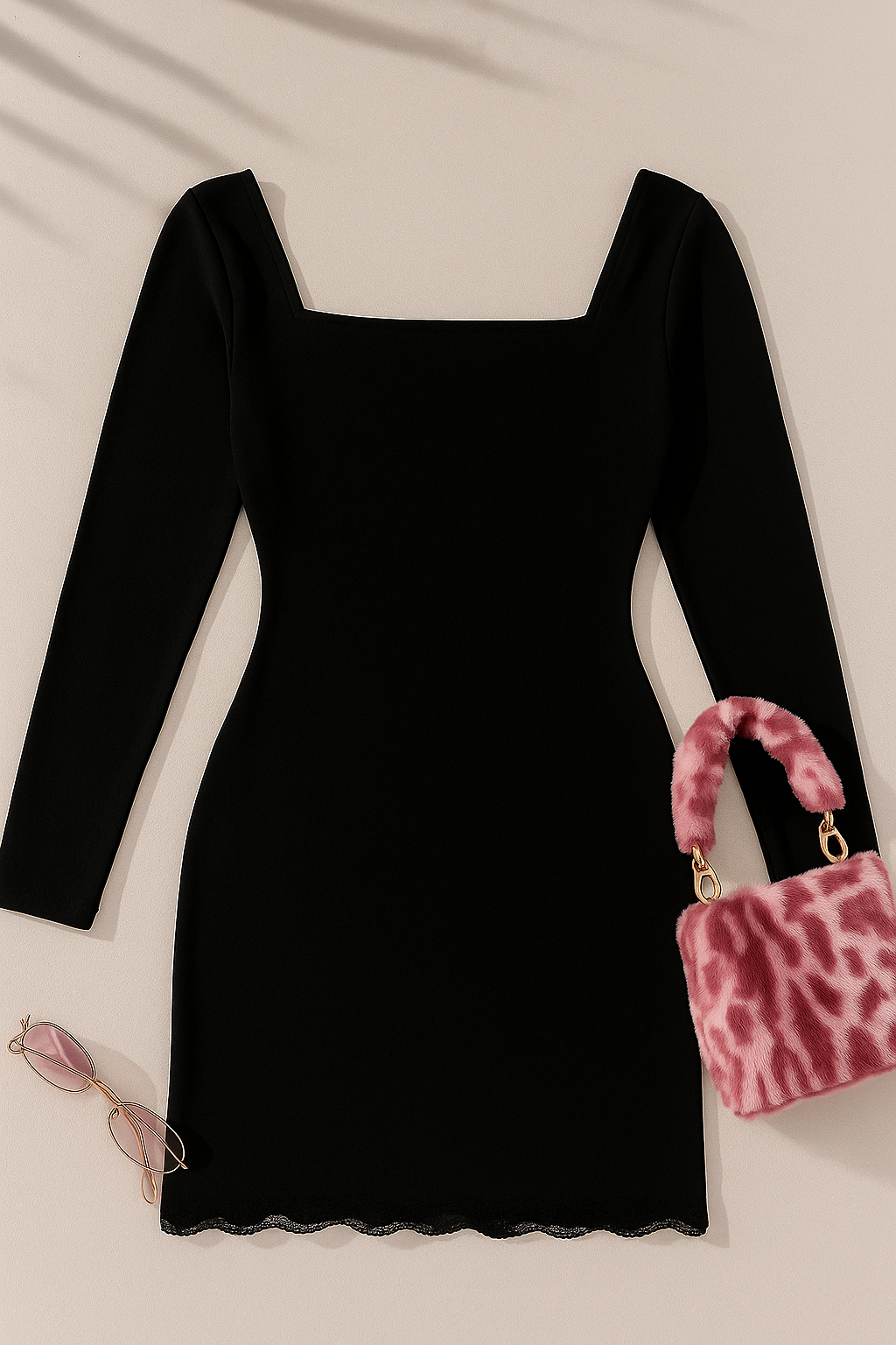 LITTLE MADNESS BLACK LACE RIBBED DRESS