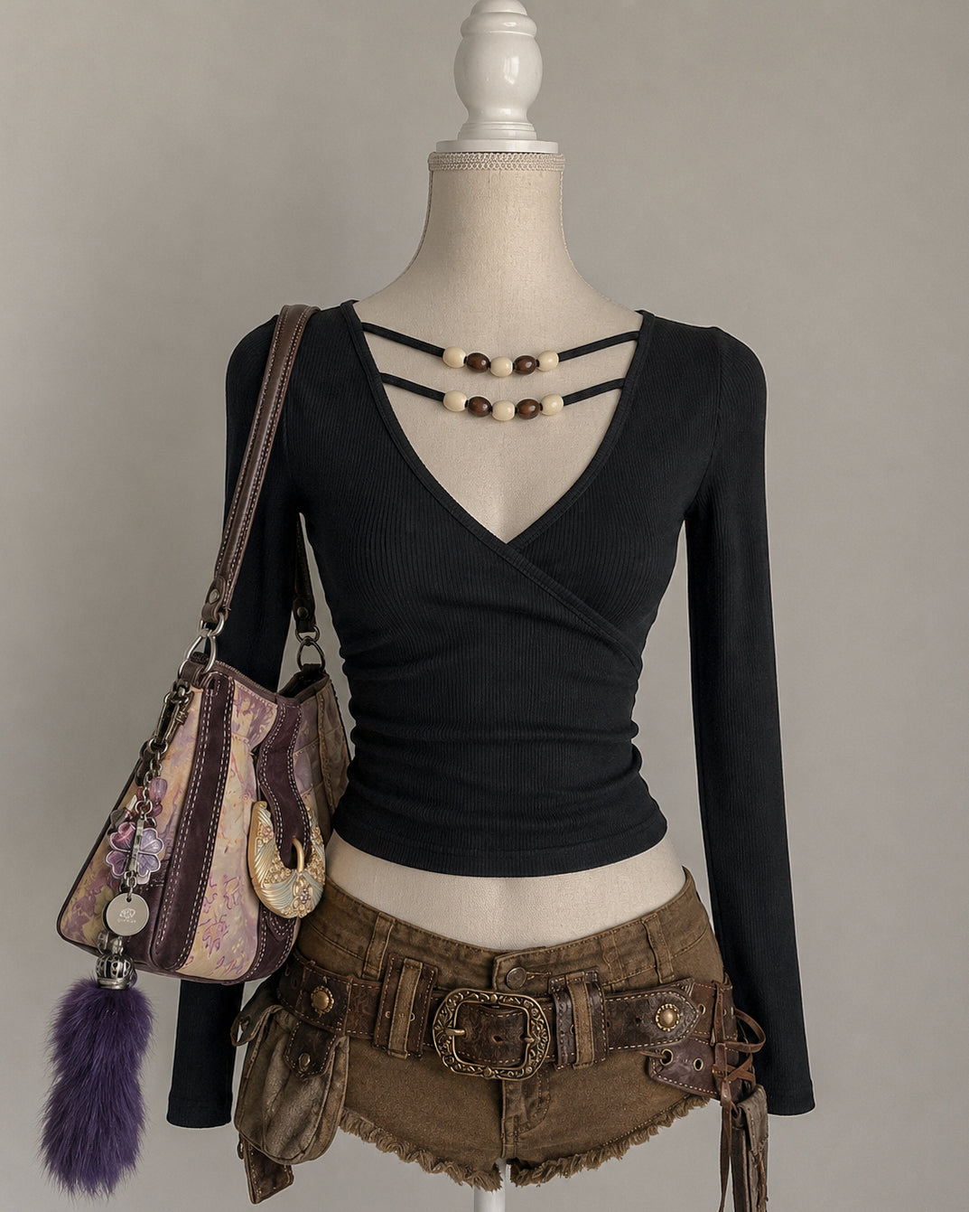 COLLEGE CRUSH BEADED RIBBED LUXE BLACK TOP