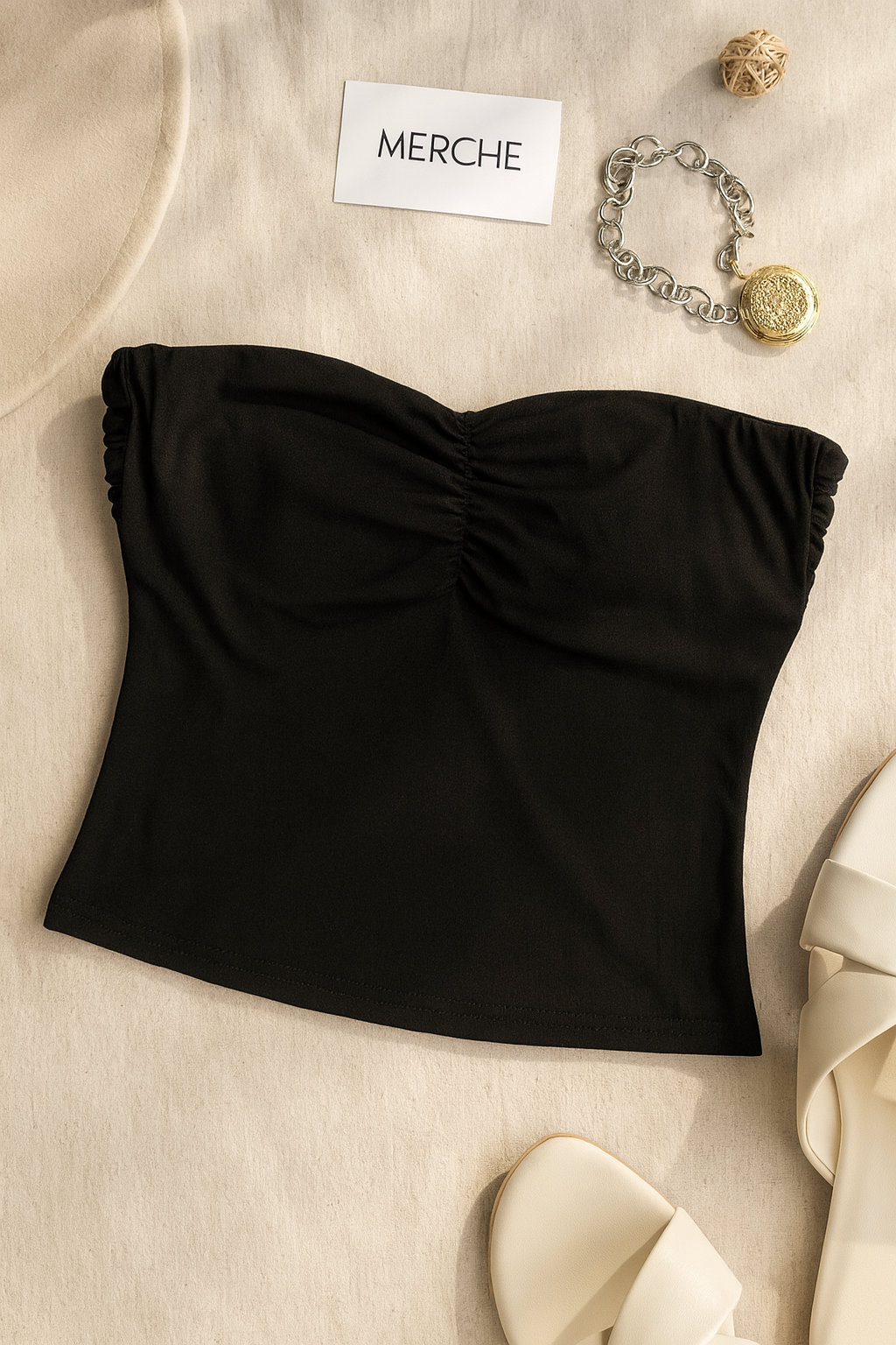 HEAVENLY HOUR PADDED BLACK BANDEAU TOP