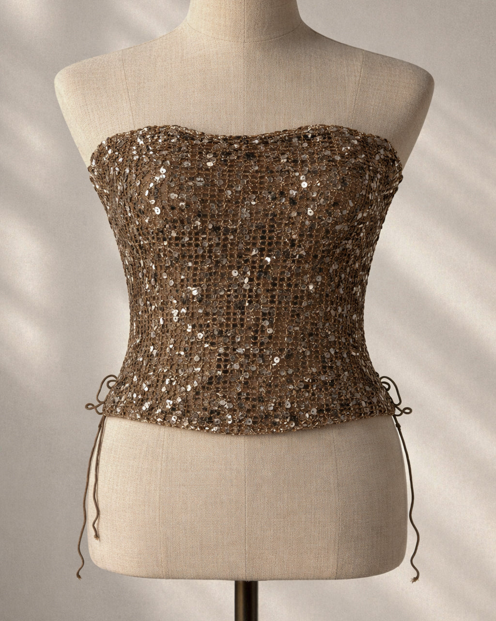VALLEY GIRL SIDE LACE-UP BROWN SEQUIN CORSET TOP