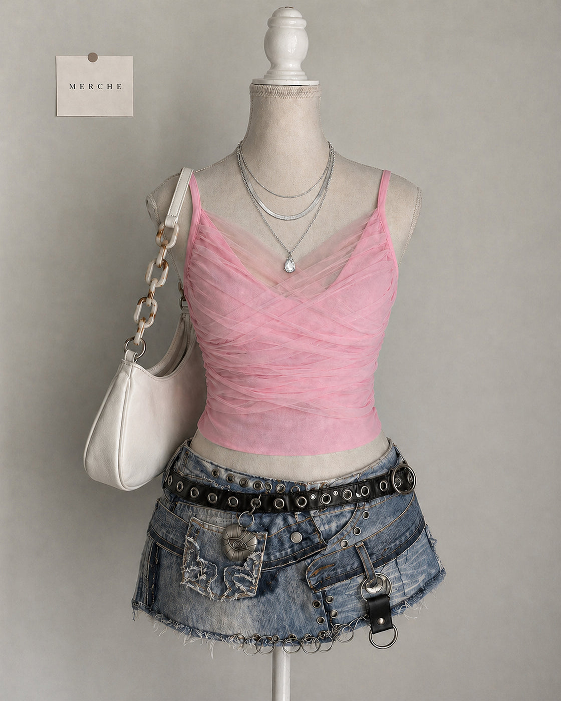 WINGS OF MINE MESH DRAPE PINK CAMI TOP
