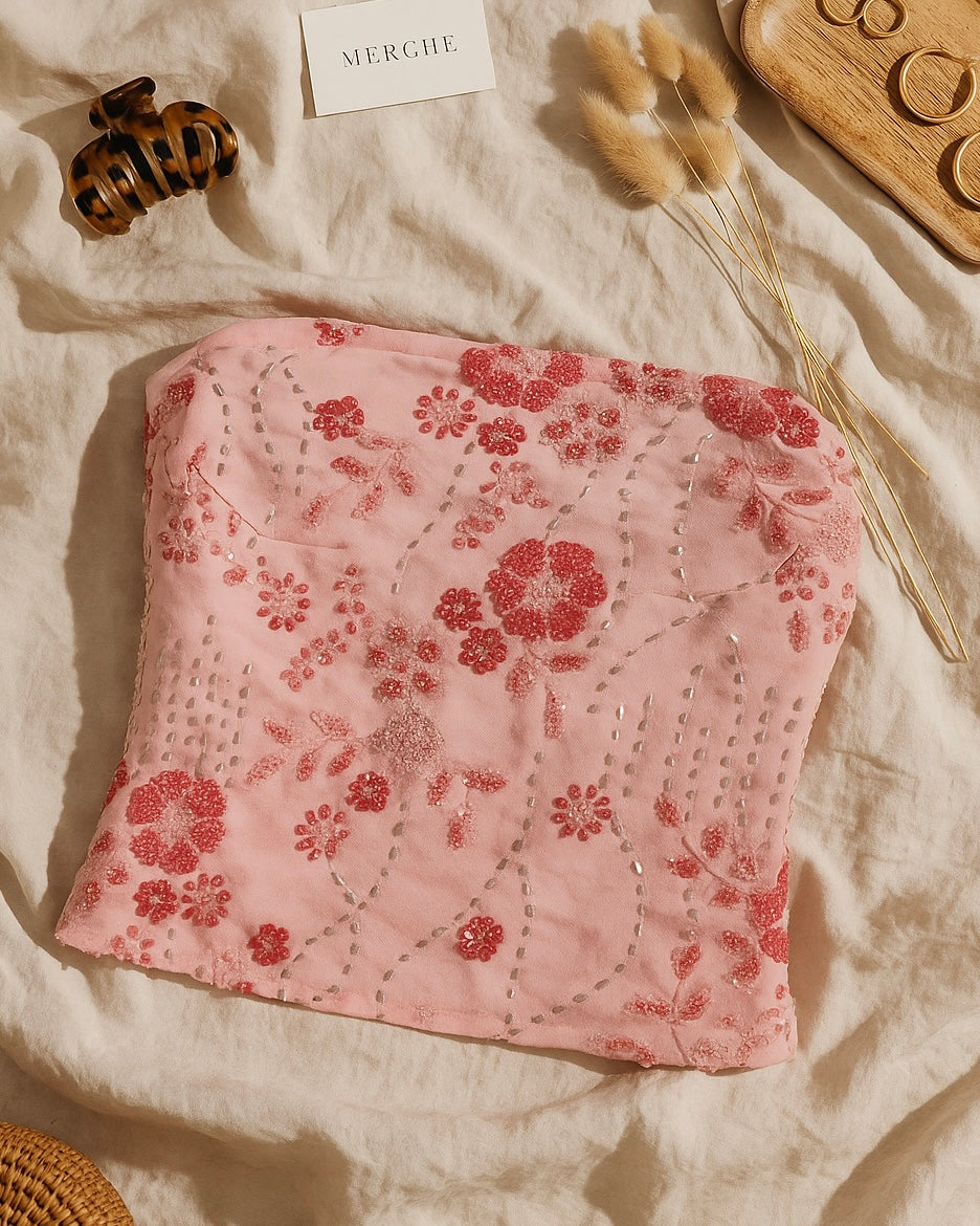 HAUTE KISS PINK EMBROIDERED BANDEAU TOP