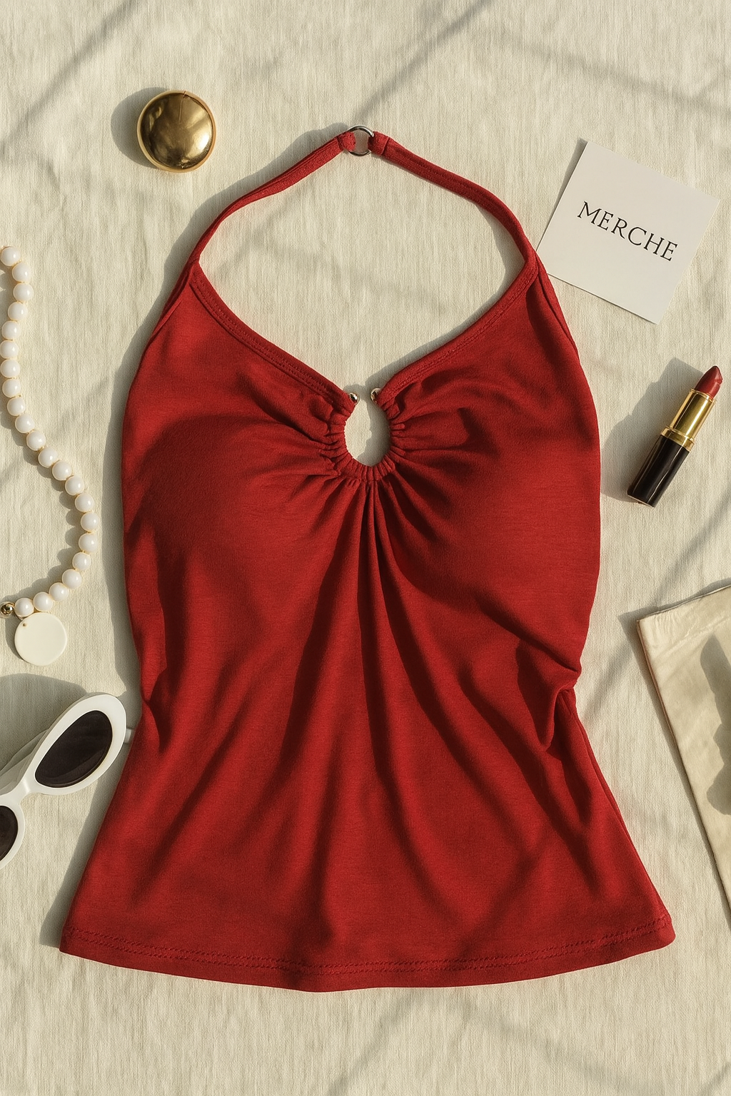 PRETTY RECKLESS CHAIN BACK DETAIL PADDED RED TOP