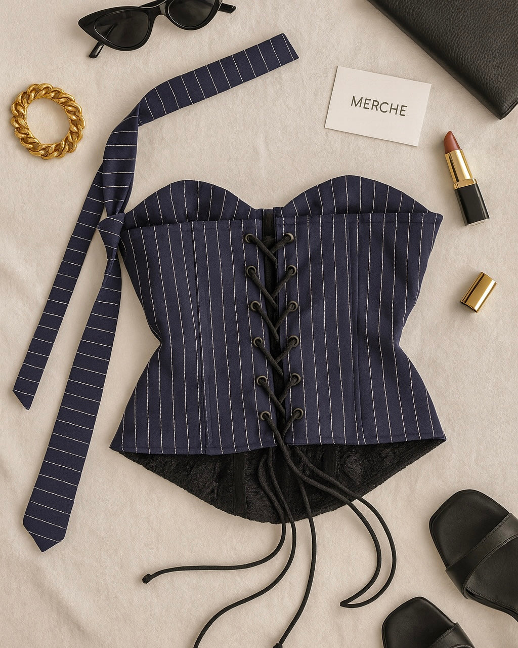 RUN THE WORLD LACE AND STRIPED CORSET WITH PENCIL SCARF