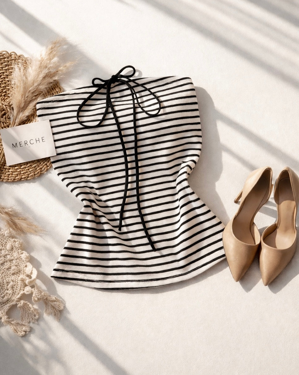 LINES DONT LIE PADDED STRIPED BANDEAU TOP