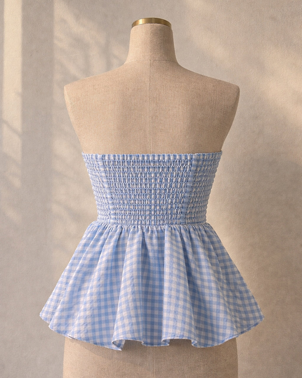 CHECKMATE BABE PADDED BOW BLUE GINGHAM TOP