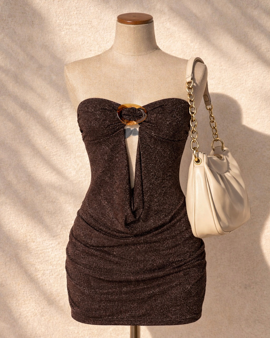 SPICY KARMA SHIMMER BUCKLE BANDEAU MINI DRESS