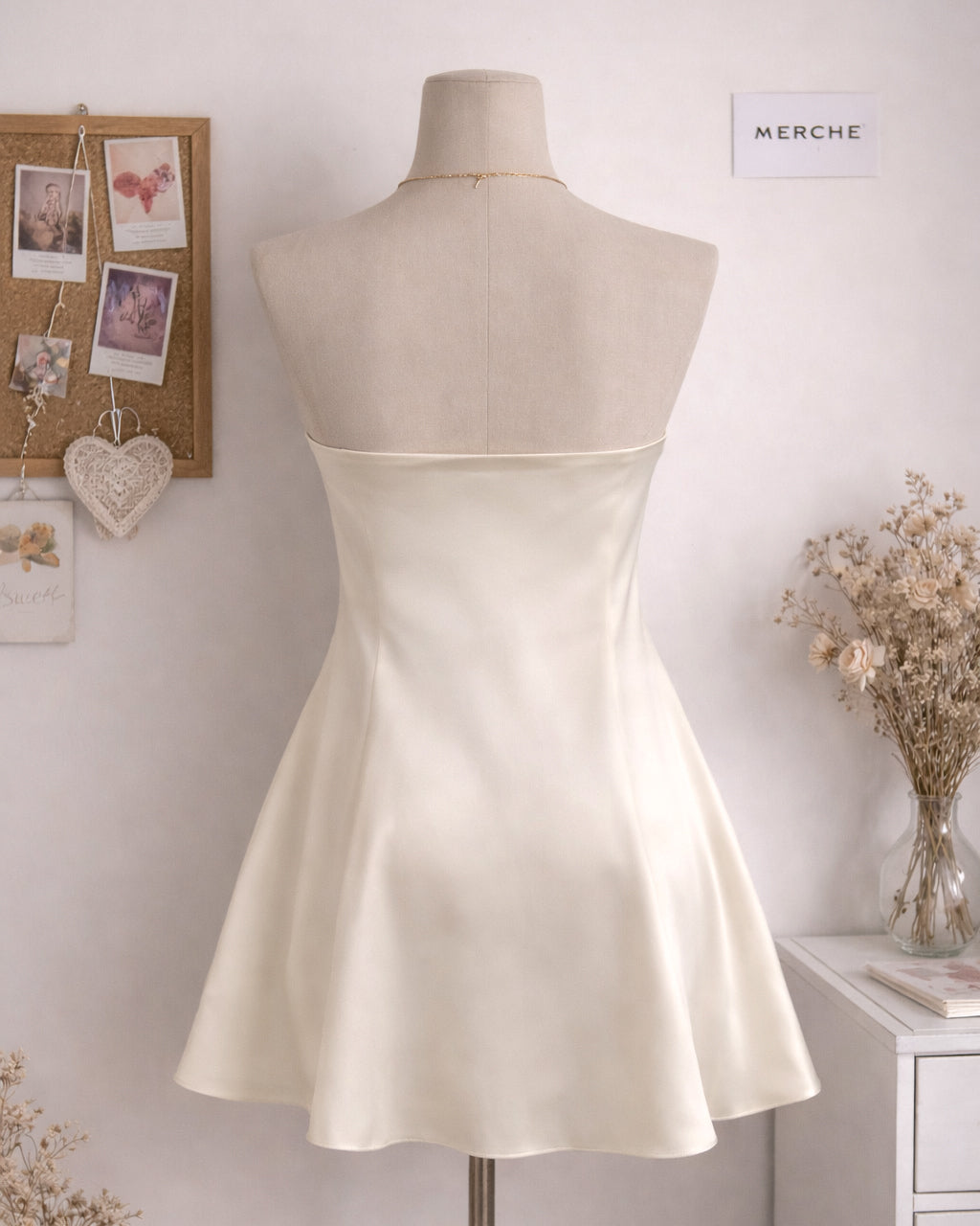NO CROWN NEEDED SATIN IVORY BANDEAU DRESS