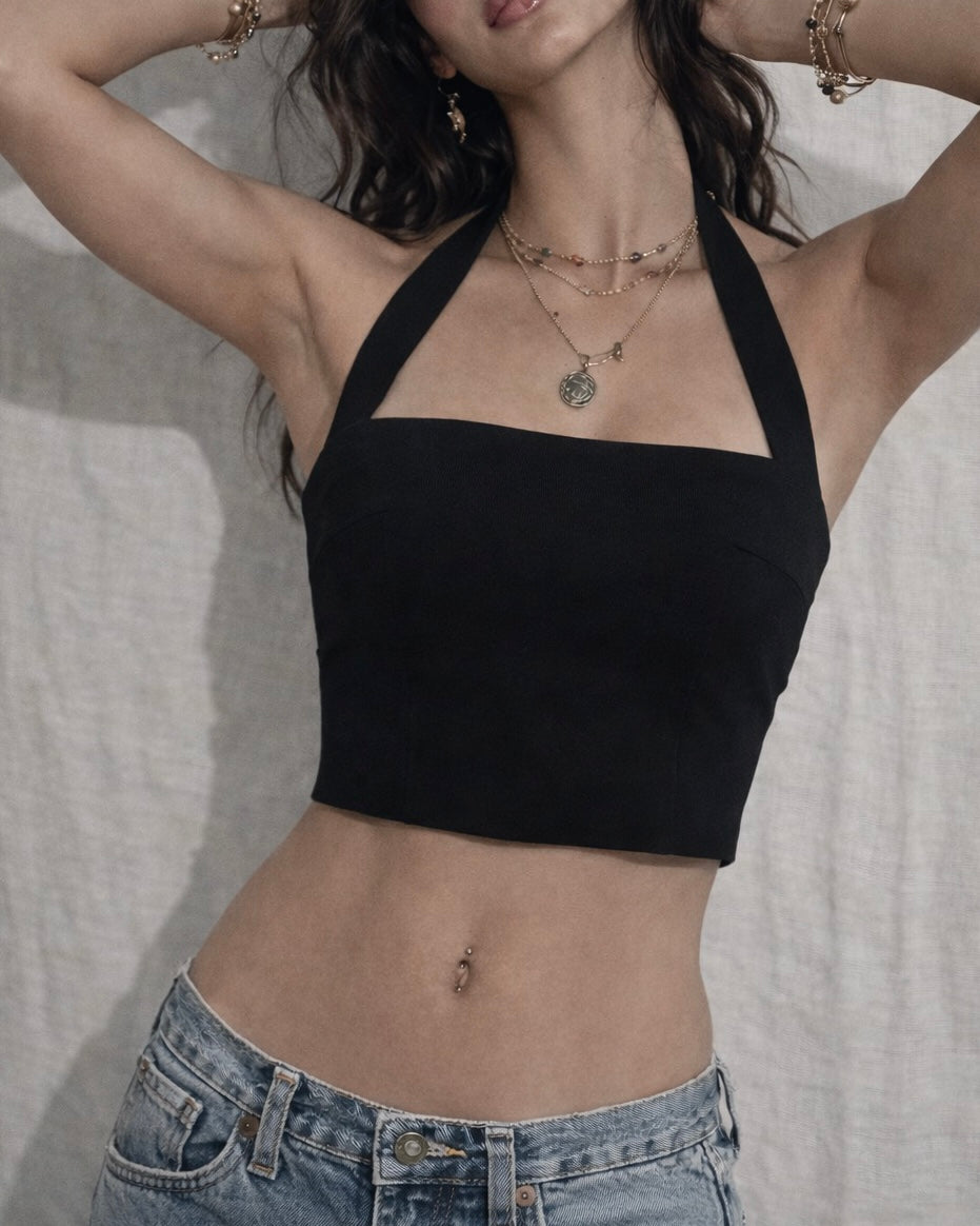 SPANISH COASTLINE BUCKLE BACK HALTERNECK TOP