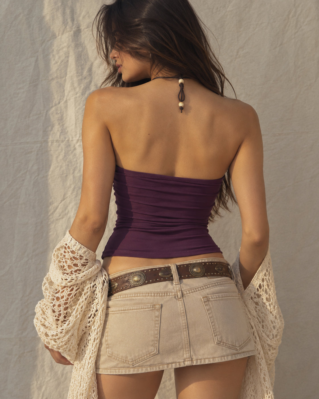 BOHO ROUTE PADDED BEADED TIE-UP BANDEAU TOP