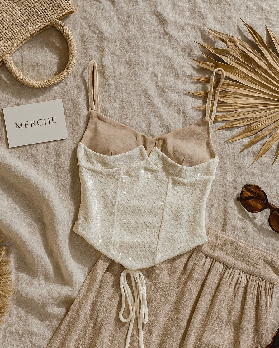 NOON MOON SEQUIN CONTRAST CORSET STYLE TOP