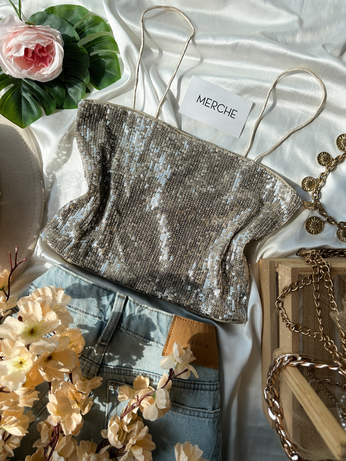 SHE’S SHINING GREY SEQUIN TOP