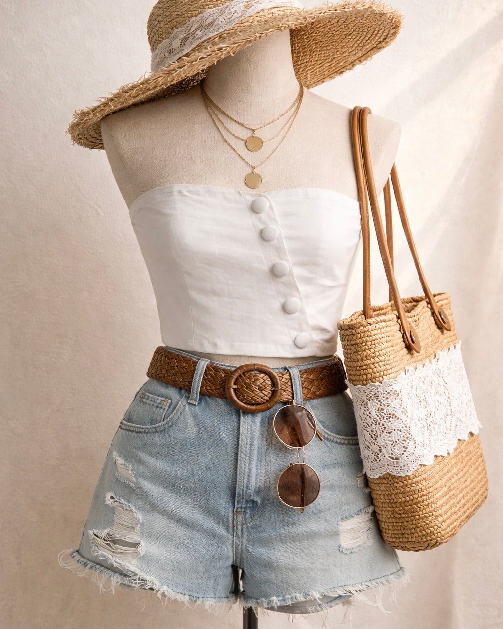 EVERYDAY HERO FAUX DENIM BANDEAU TOP