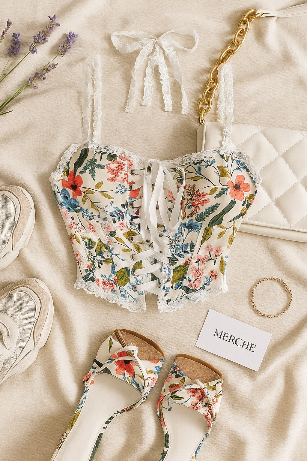 FEELING TOXIC PEACH FLORAL LACE-UP TOP