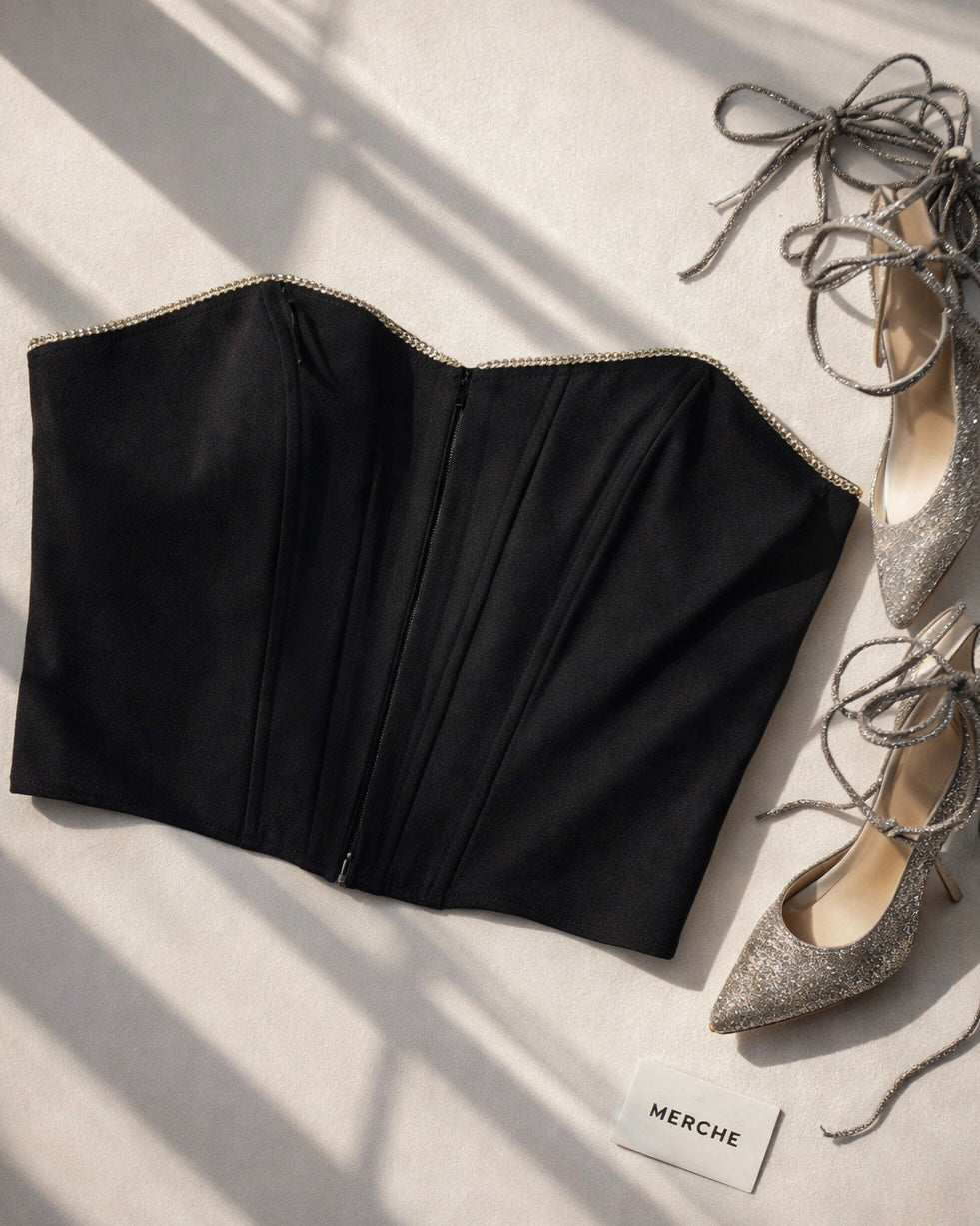 SACRED TIME DIAMOND EMBELLISHED BANDEAU TOP