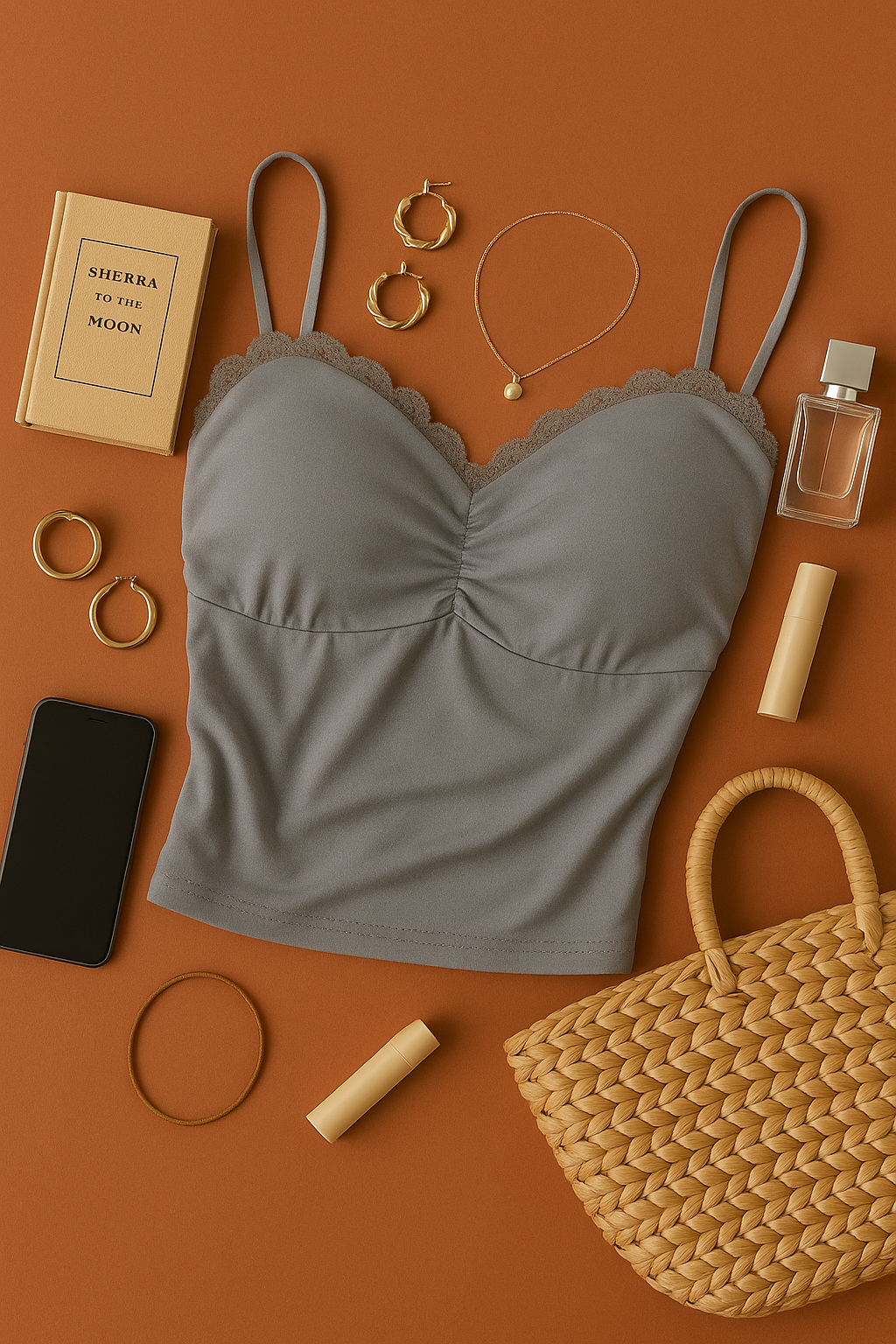 SPRING CALLS PADDED GREY MESH CAMI TOP