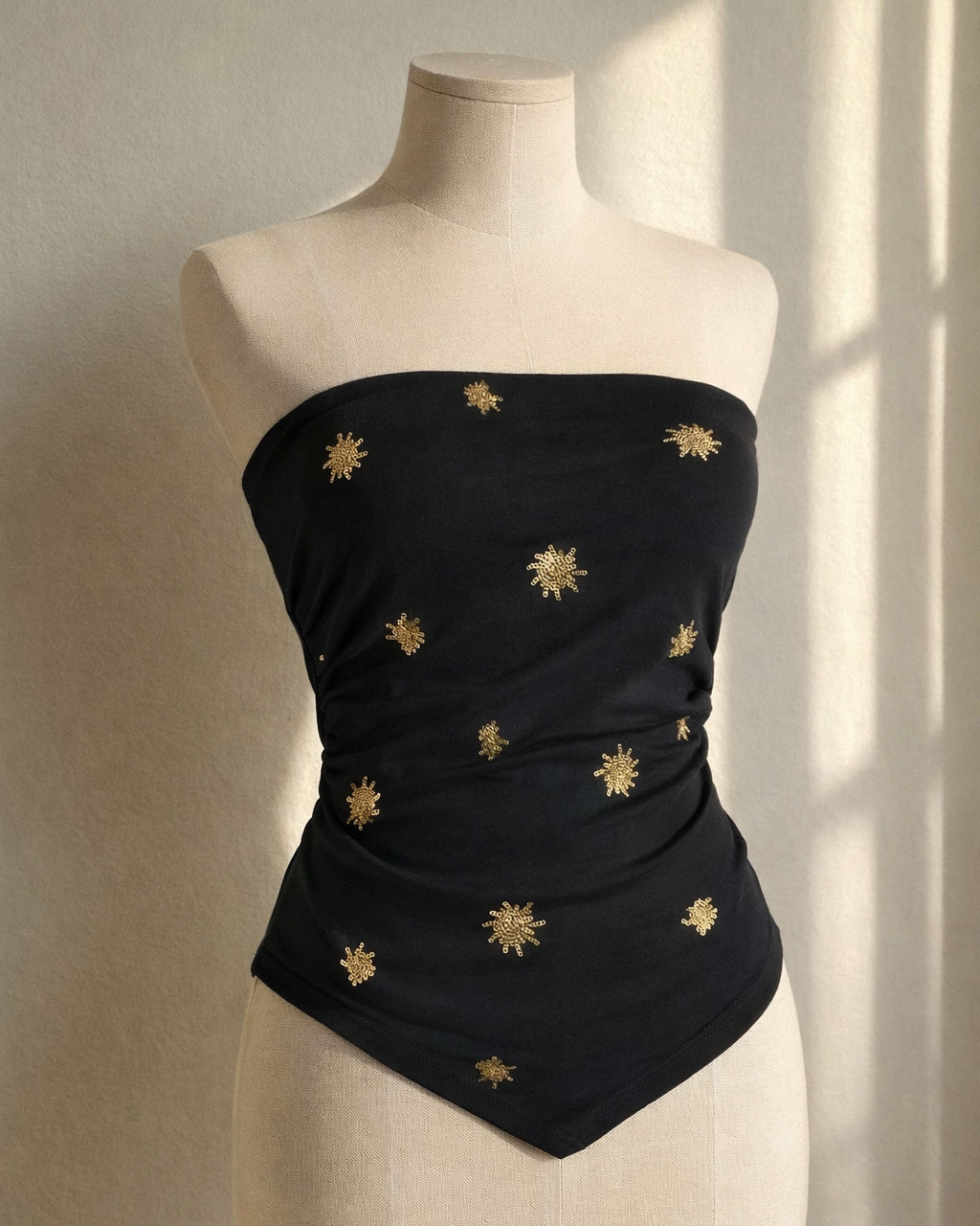 CANYON SOUL PADDED SEQUIN ASYMMETRICAL BLACK BANDEAU TOP