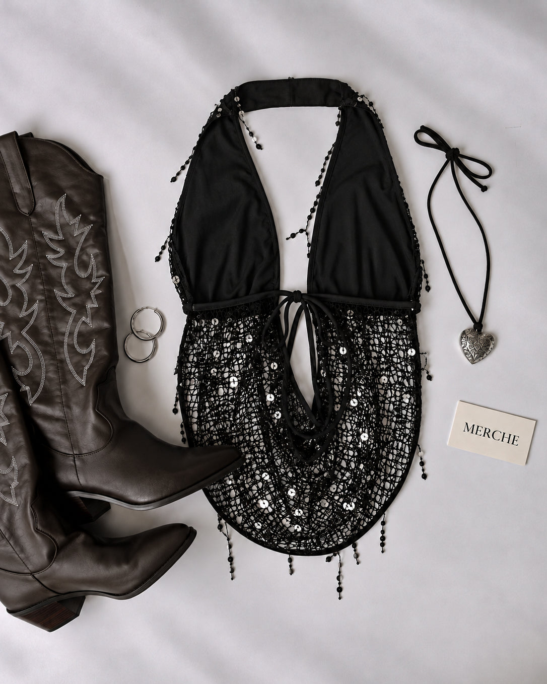 KEEP THE FLASH ON SEQUIN EMBELLISHED BACKLESS TOP