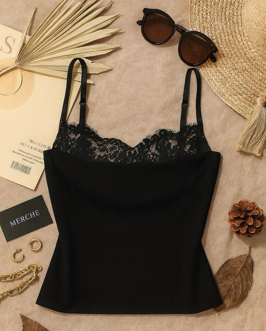 HEY LOOKER PADDED LACE TRIM BLACK LUXE CAMI TOP