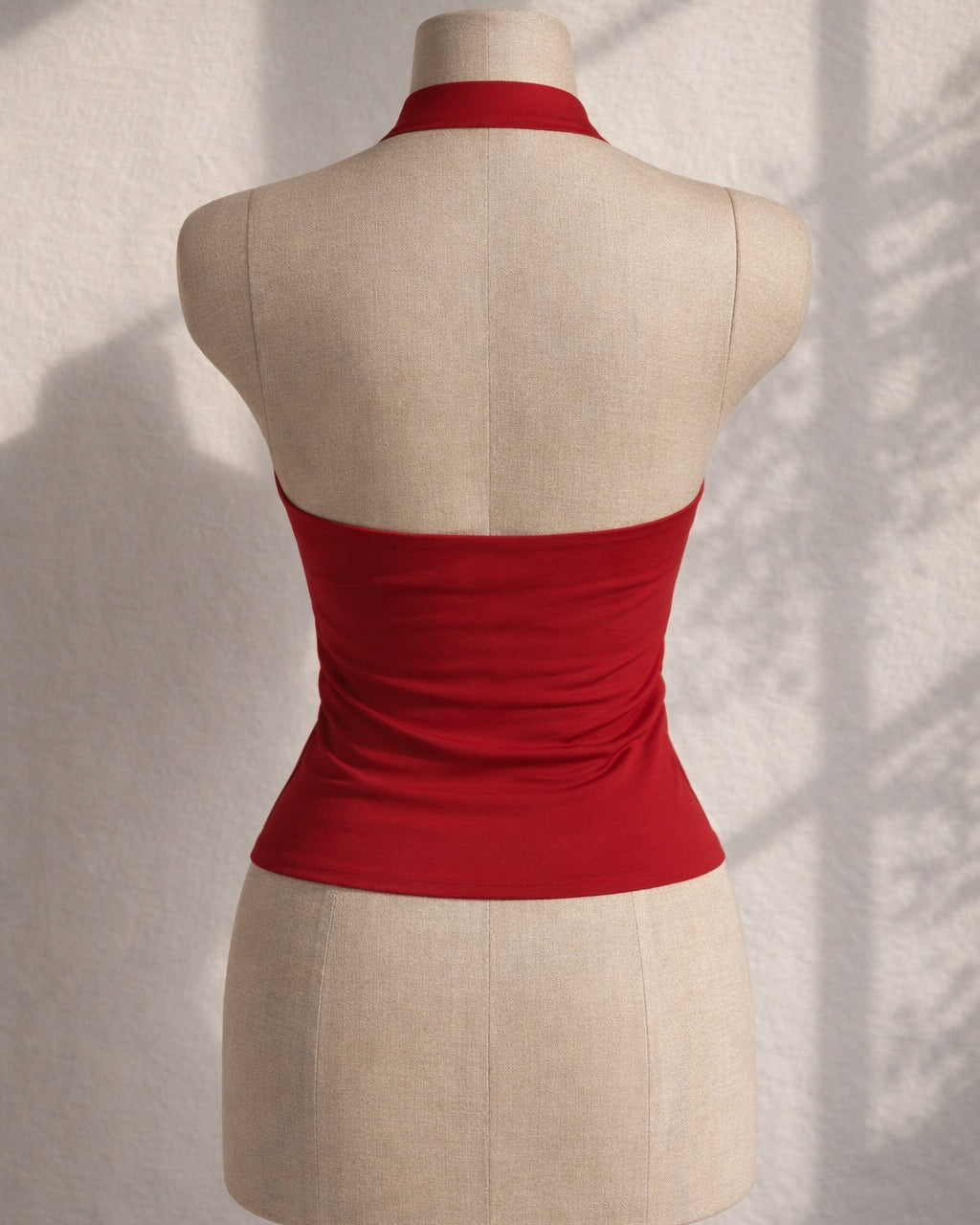 STAYCATION LIFE ROSE APPLIQUE LUXE RED HALTERNECK TOP