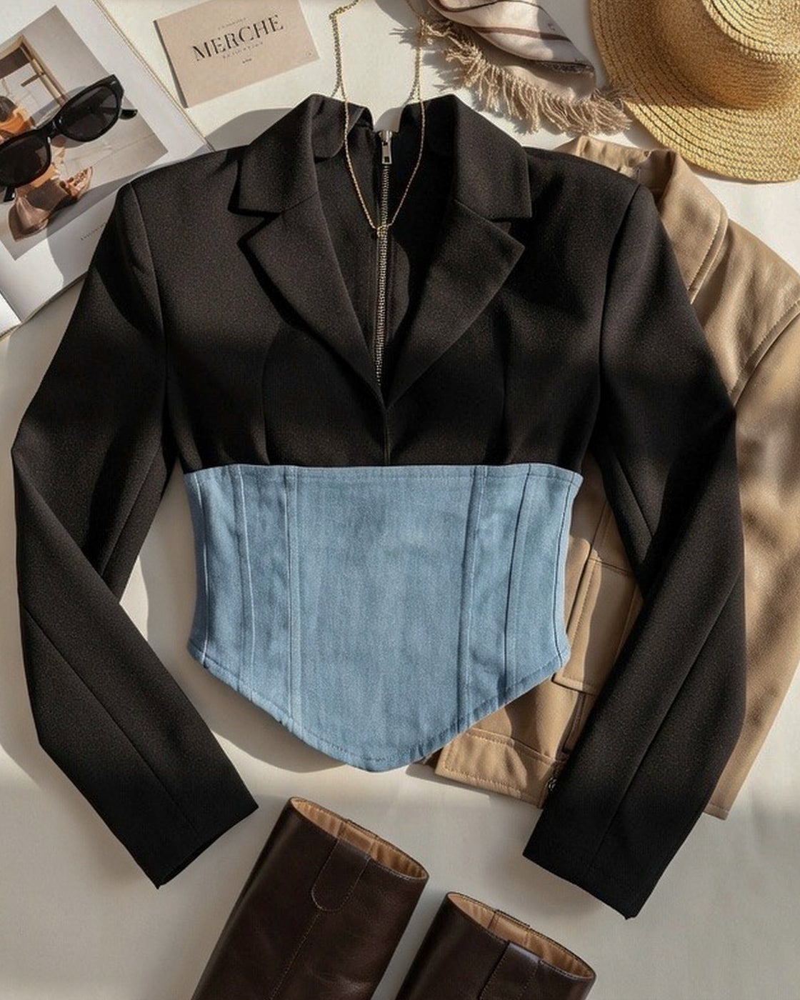HIT MAKER DENIM DETAIL BLAZER TOP