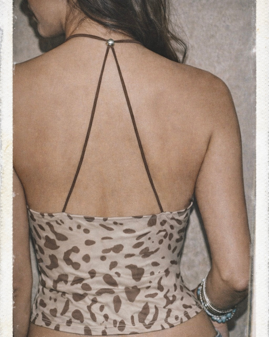 DAMN GIRL PRINTED CROSSBACK HALTERNECK TOP