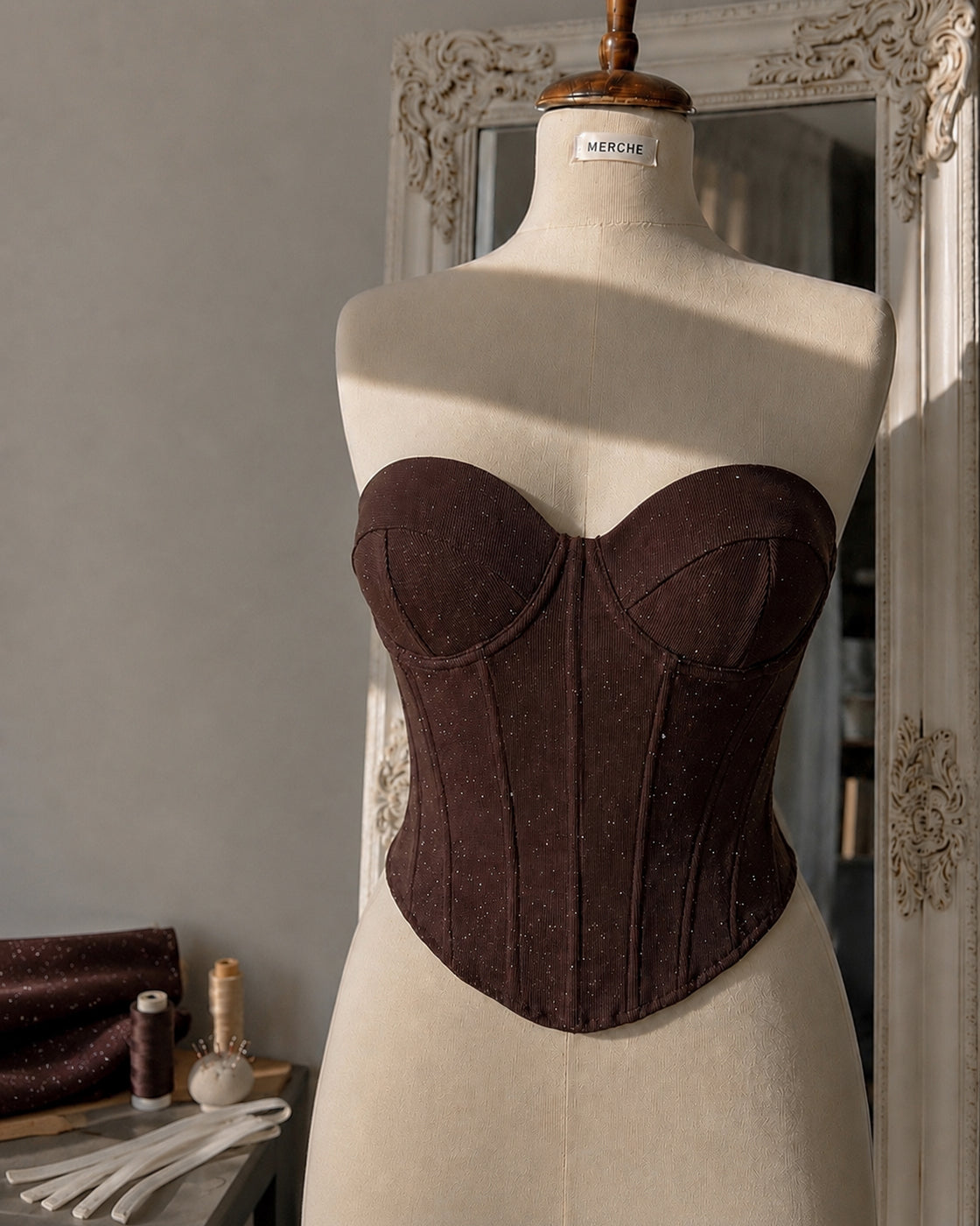 BROWN SUGAR BADDIE PADDED SHIMMER CORSET