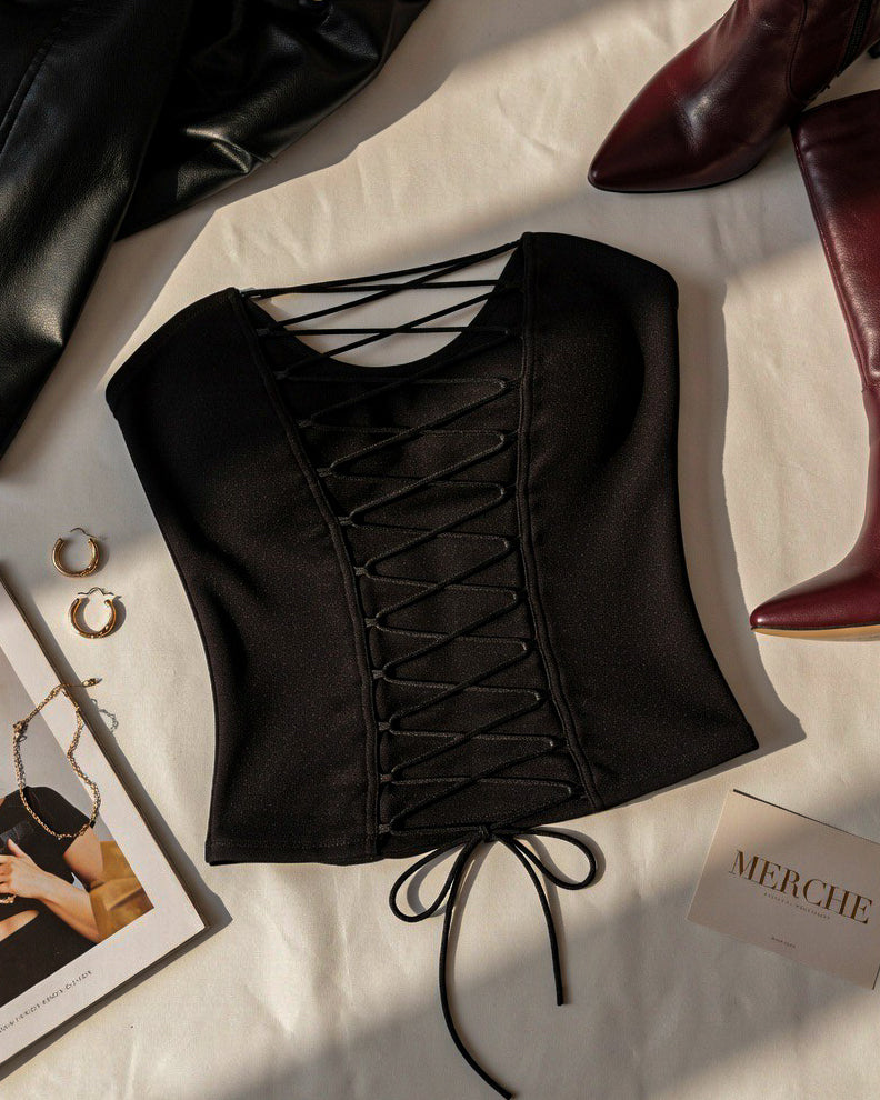 OH SENORITA LACE-UP BLACK TOP