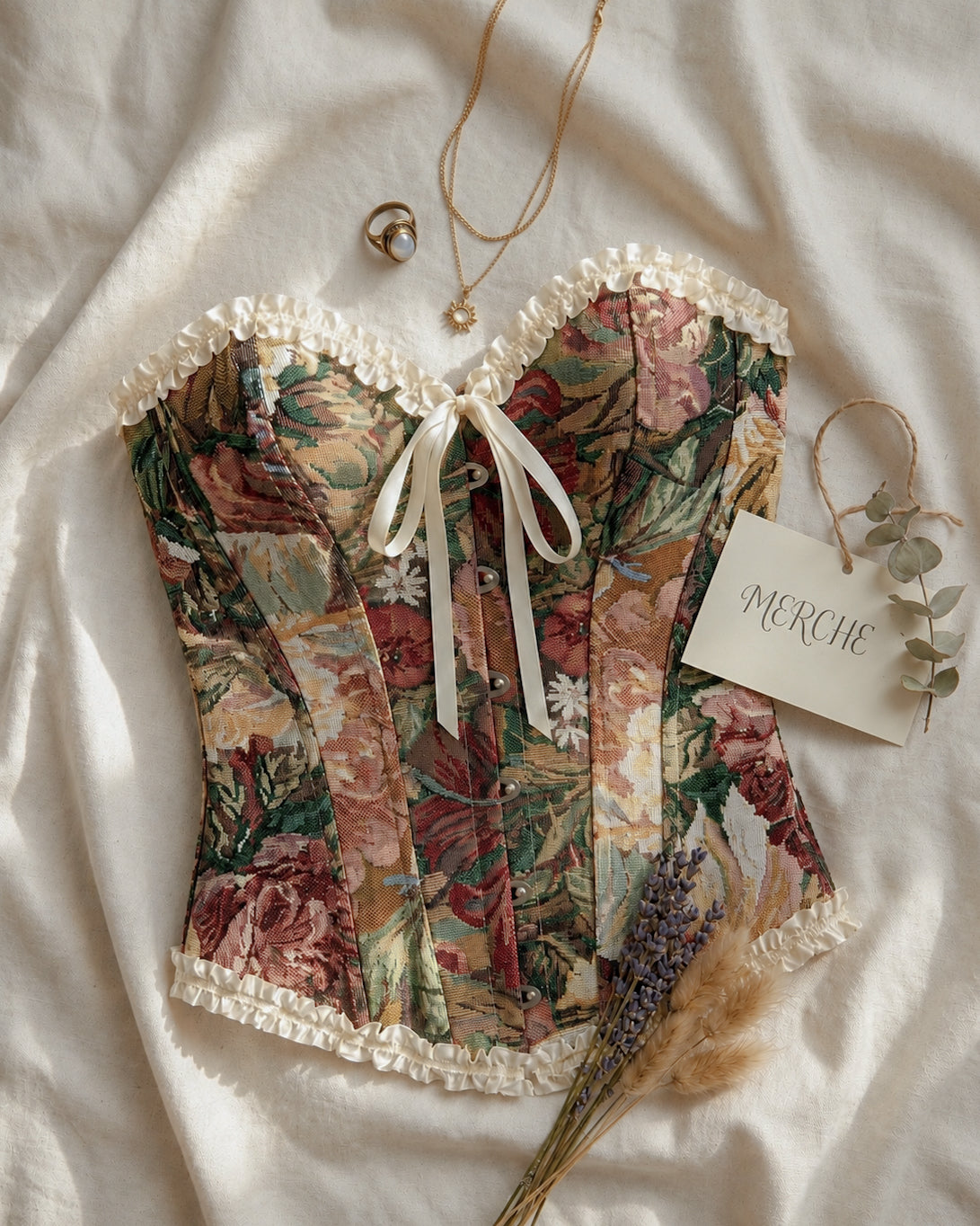 IN MY POLAROID ERA RUFFLES AND  RIBBONS JACQUARD CORSET