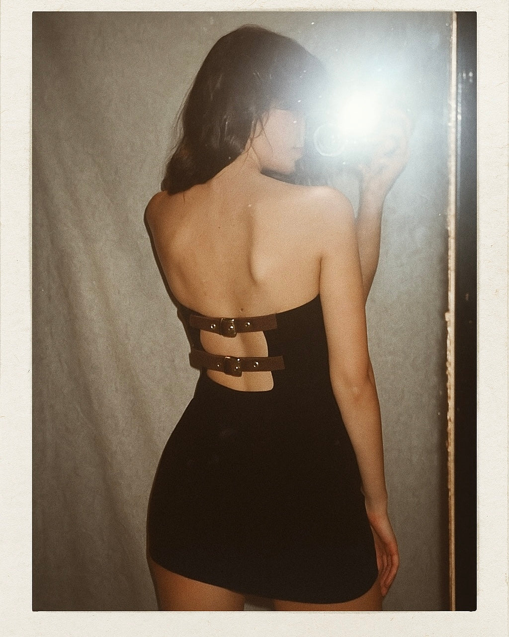 CASINO NIGHT BELT BACK BLACK BANDEAU DRESS