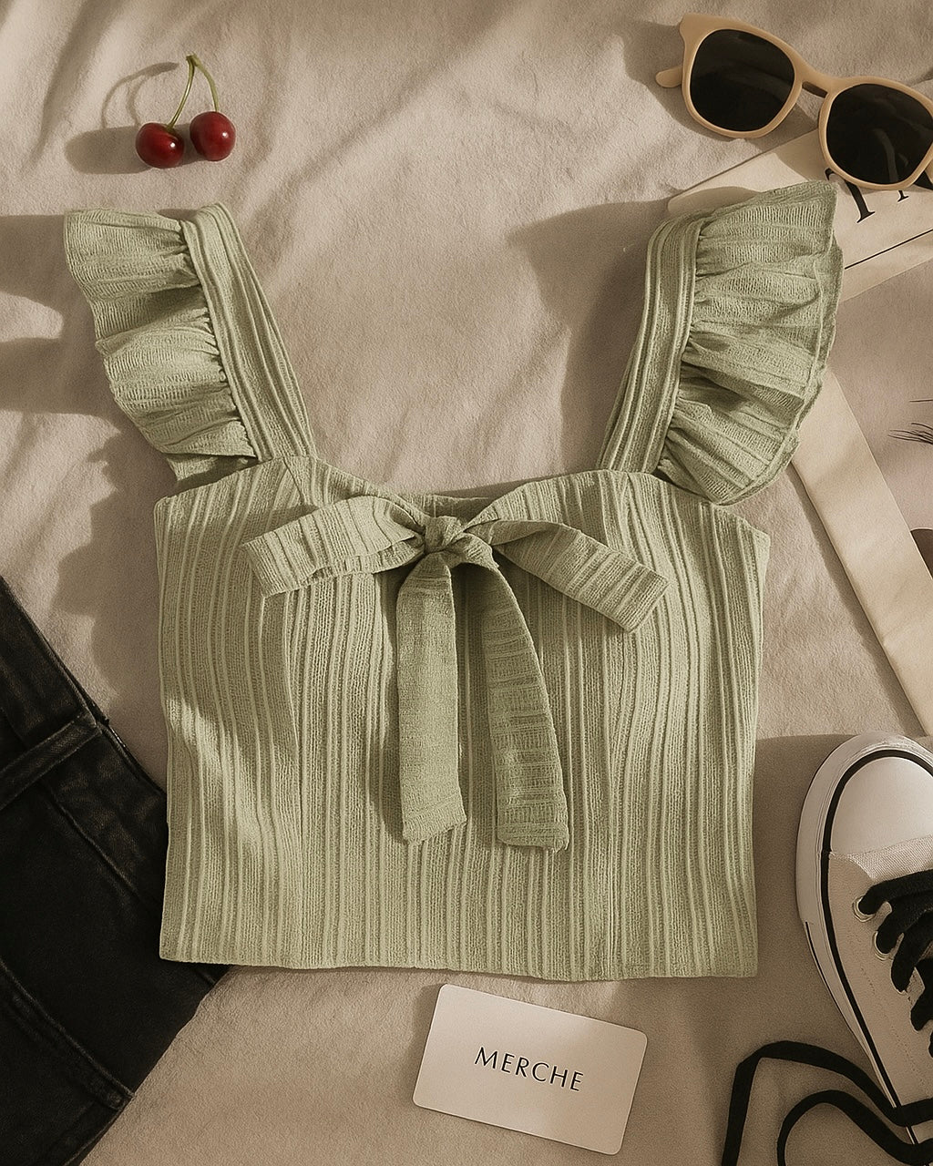 CALM SPELL SAGE PADDED RUFFLE TOP