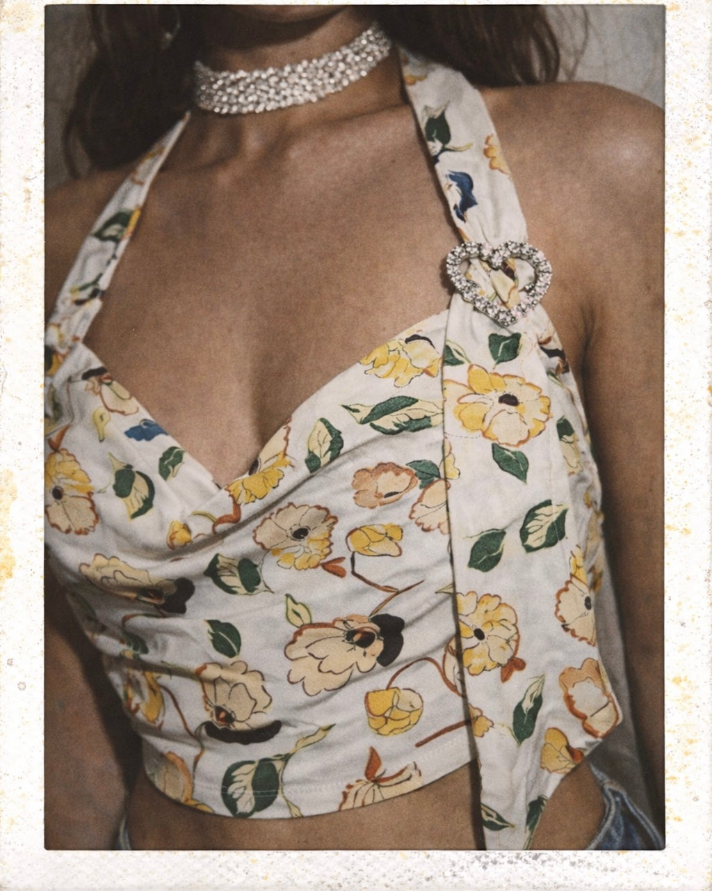 TROPIC TEASE DIAMOND BUCKLE DETAIL HALTERNECK TOP