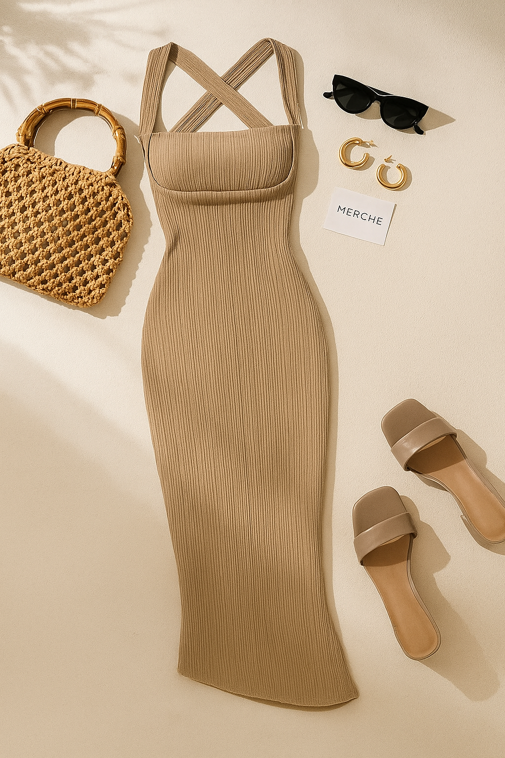 COCONUTS FOR YOU BEIGE CROSSBACK DRESS