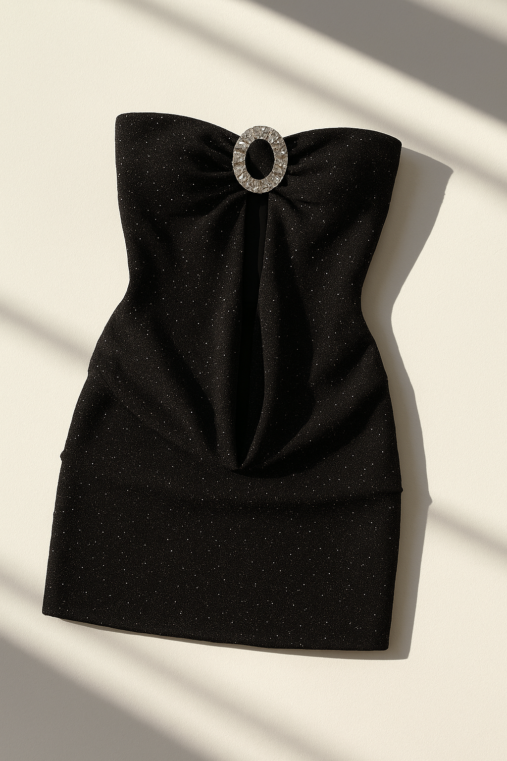 COCKTAIL HOUR SHIMMER VELOUR COWL BLACK BANDEAU DRESS