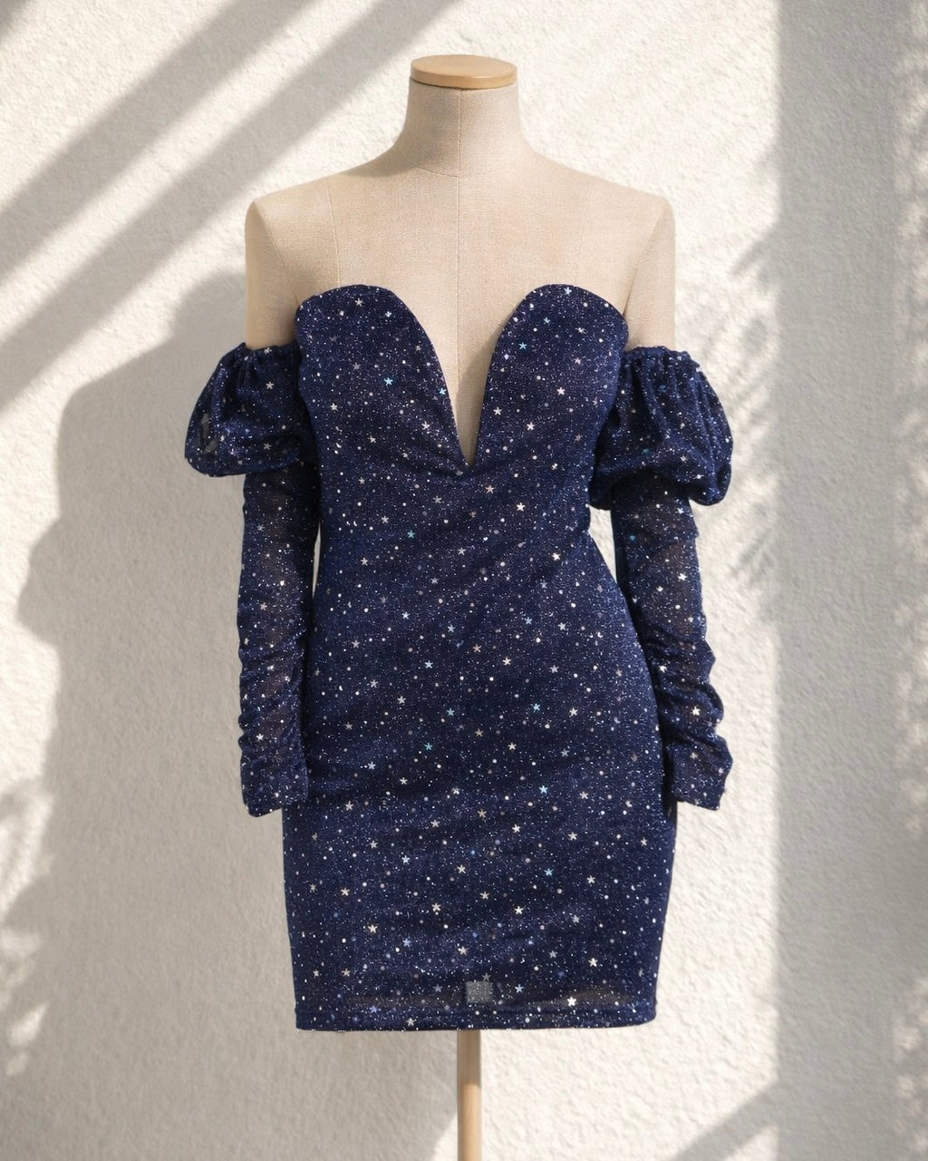 PRETTY PRIVILEGE BONING DETAIL STAR SHIMMER EMBELLISHED DRESS