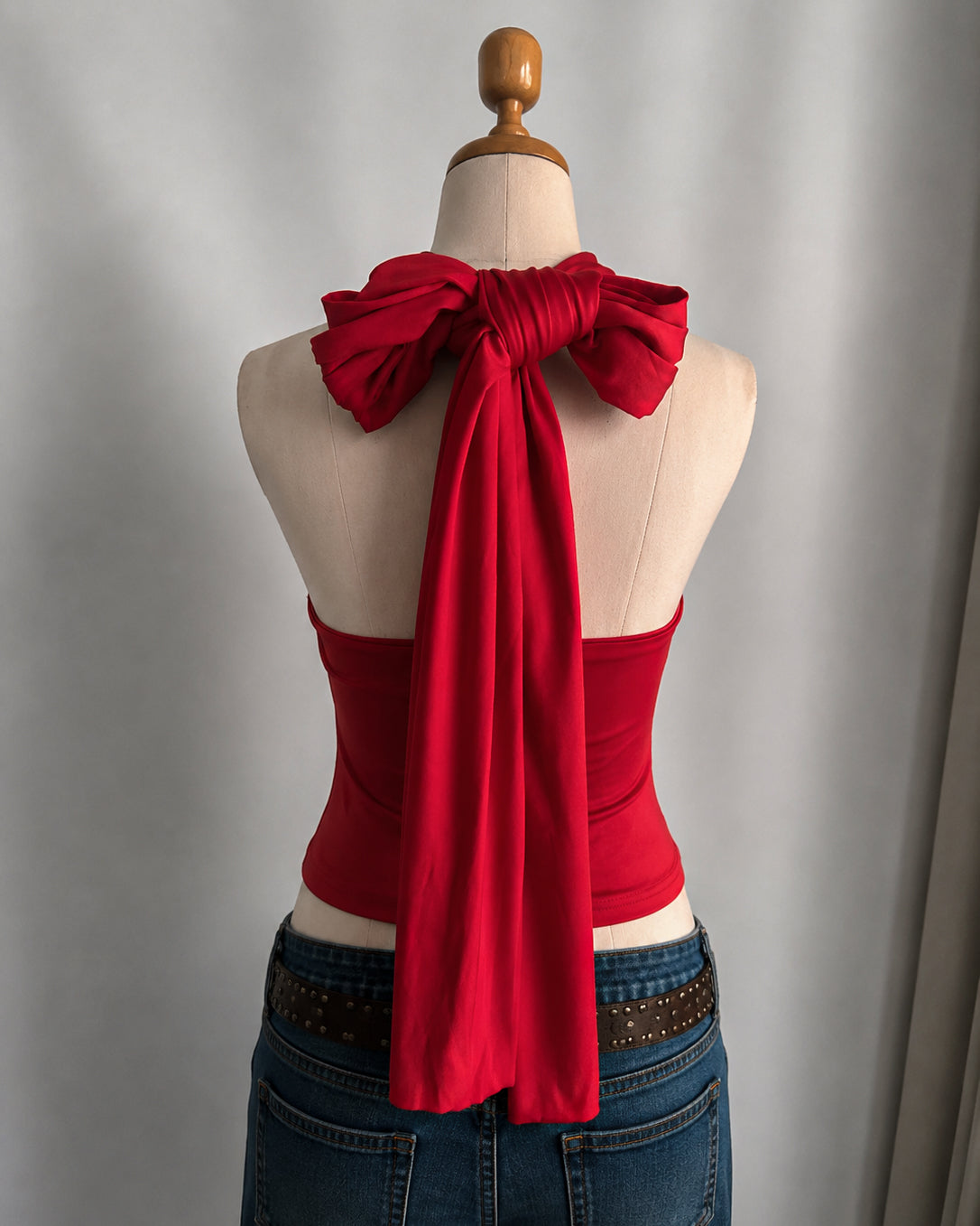 PAST LIFE LONG STRAPS MASSIVE BOW HALTERNECK TOP