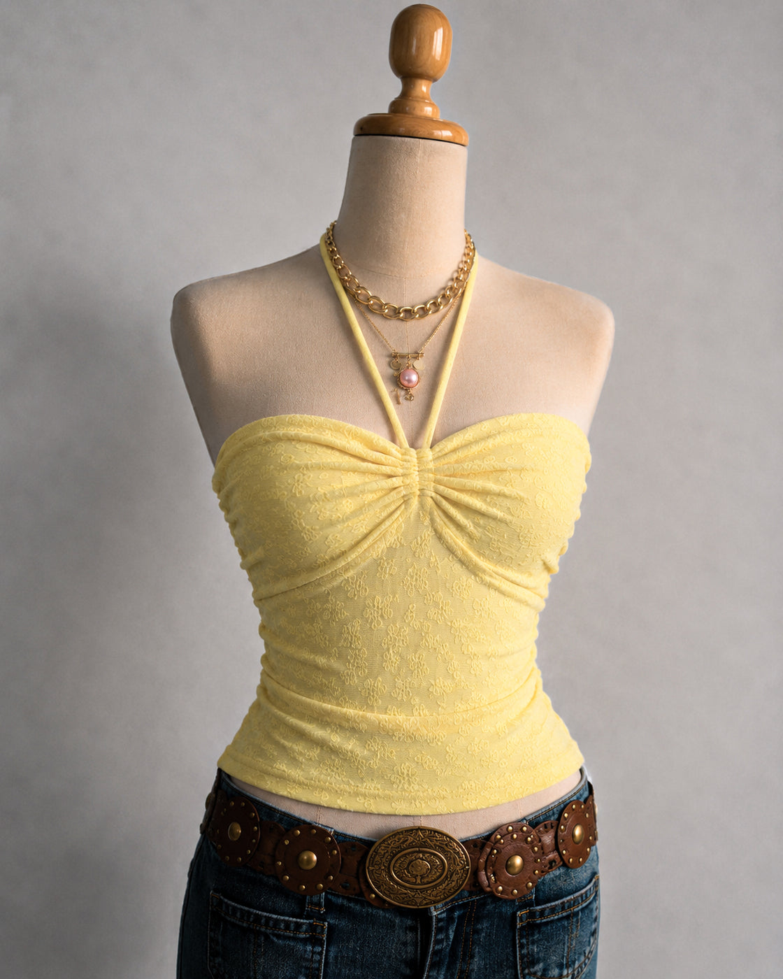 TEMPT ME NOT LEMON CREAM DRAWSTRING BANDEAU TOP