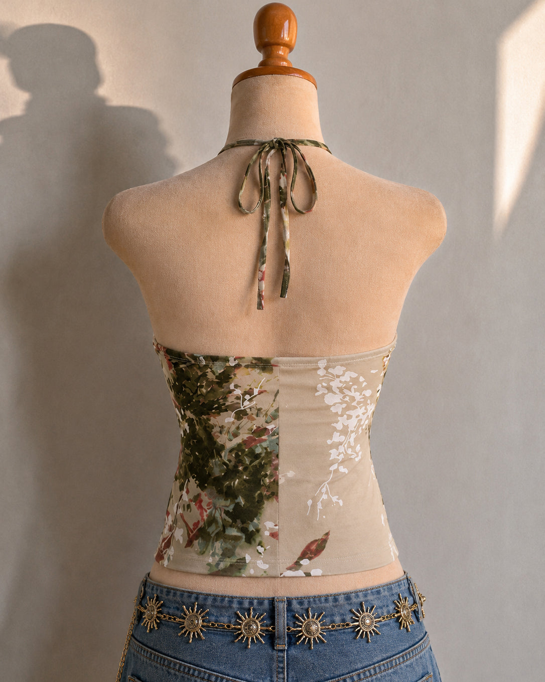 OUR CHEMISTRY RUFFLE MYSTICAL PRINT HALTERNECK TOP