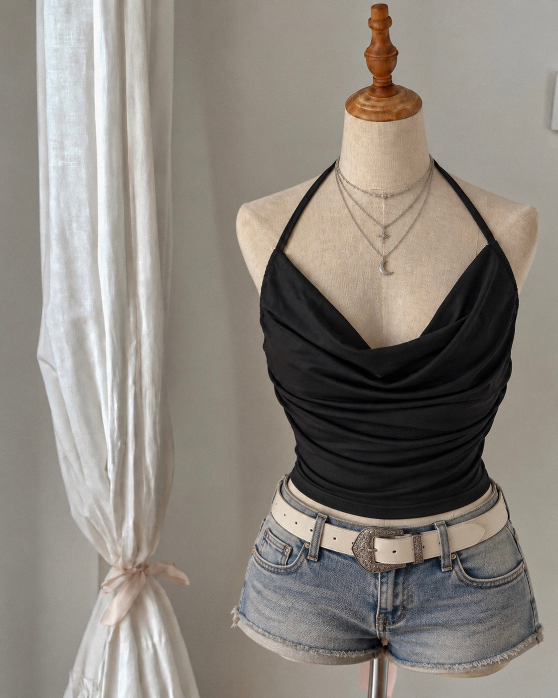 MY FAN CLUB DRAPED COWL BACKLESS HALTERNECK TOP