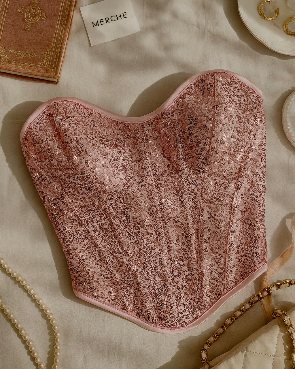 WELL BEHAVED PINK SEQUIN CORSET