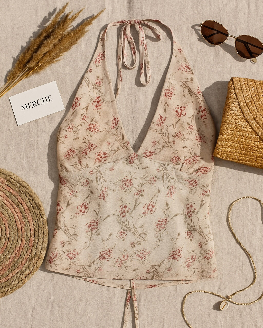 IN MY CITY FLORAL TIE-BACK COWL TOP