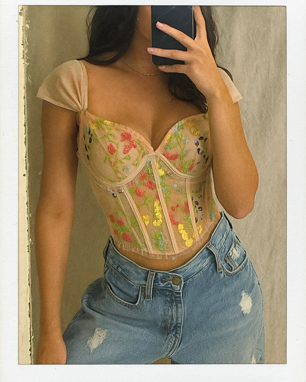 MORE MASCARA EMBROIDERED PADDED PEACH TOP