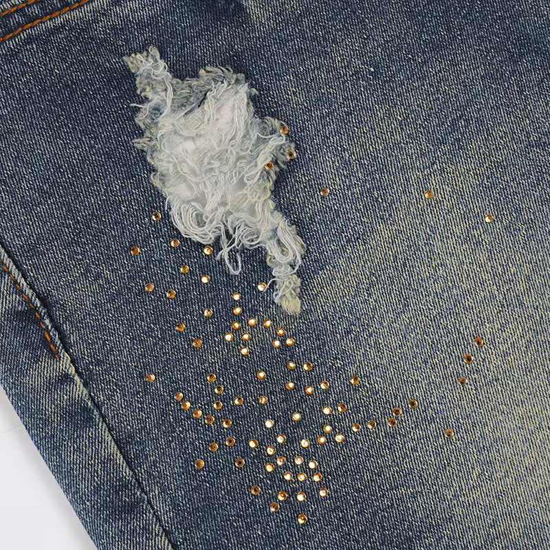 LIGHTS OUT EMBELLISHED DENIM MINI SKIRT