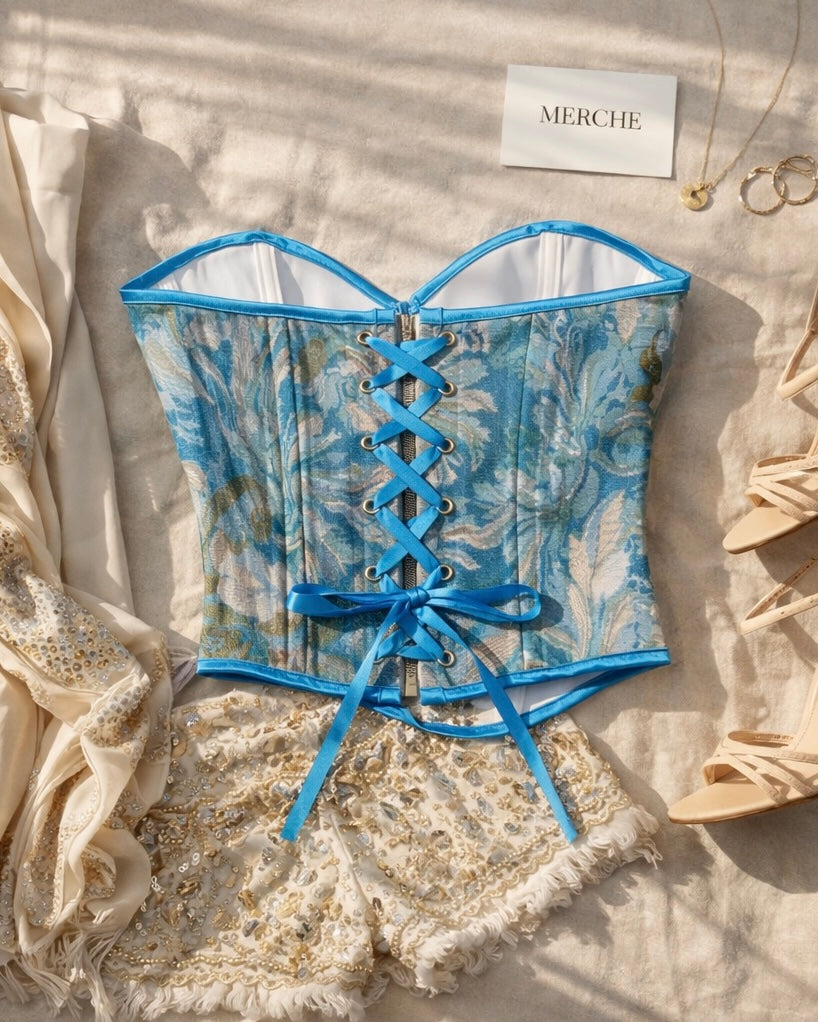 ITALIAN MOON BLUE JACQUARD CORSET