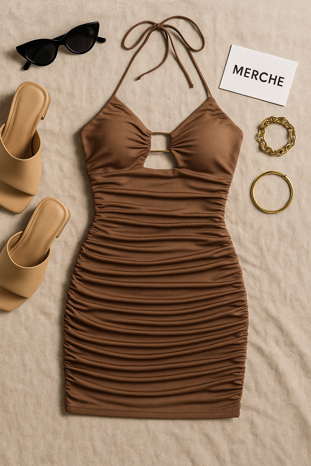 HOLA HAWAII BROWN HALTERNECK DRESS