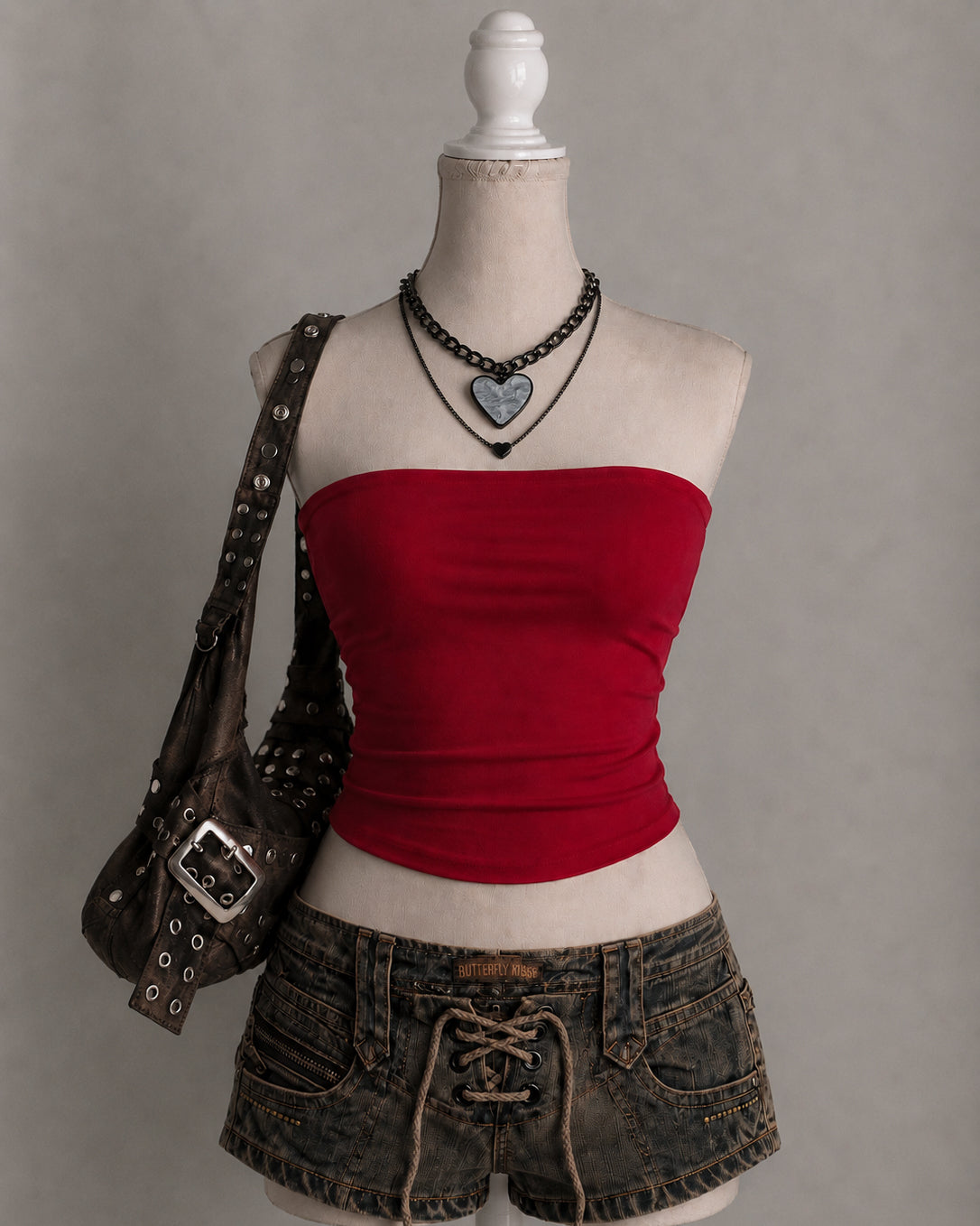 KAROKE NIGHT BOW-BACK RED BANDEAU TOP
