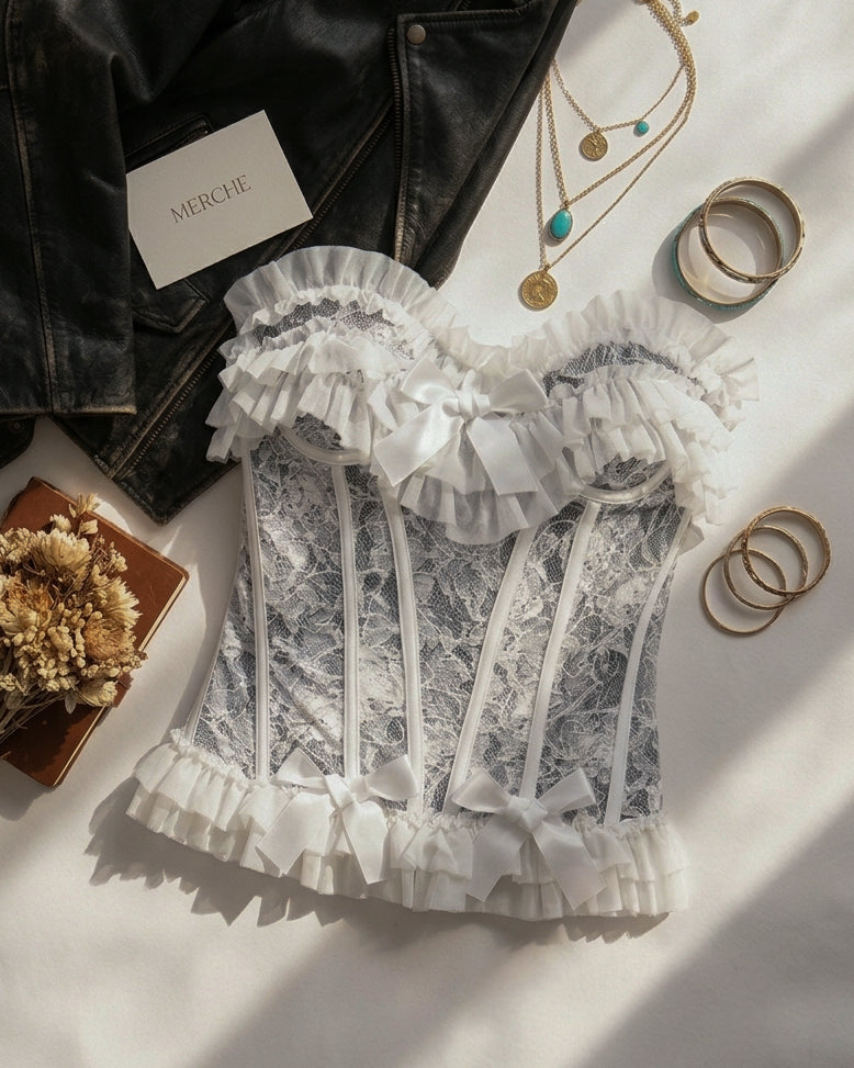URBAN LEGEND RUFFLE TRIM AND BOW DETAIL CORSET