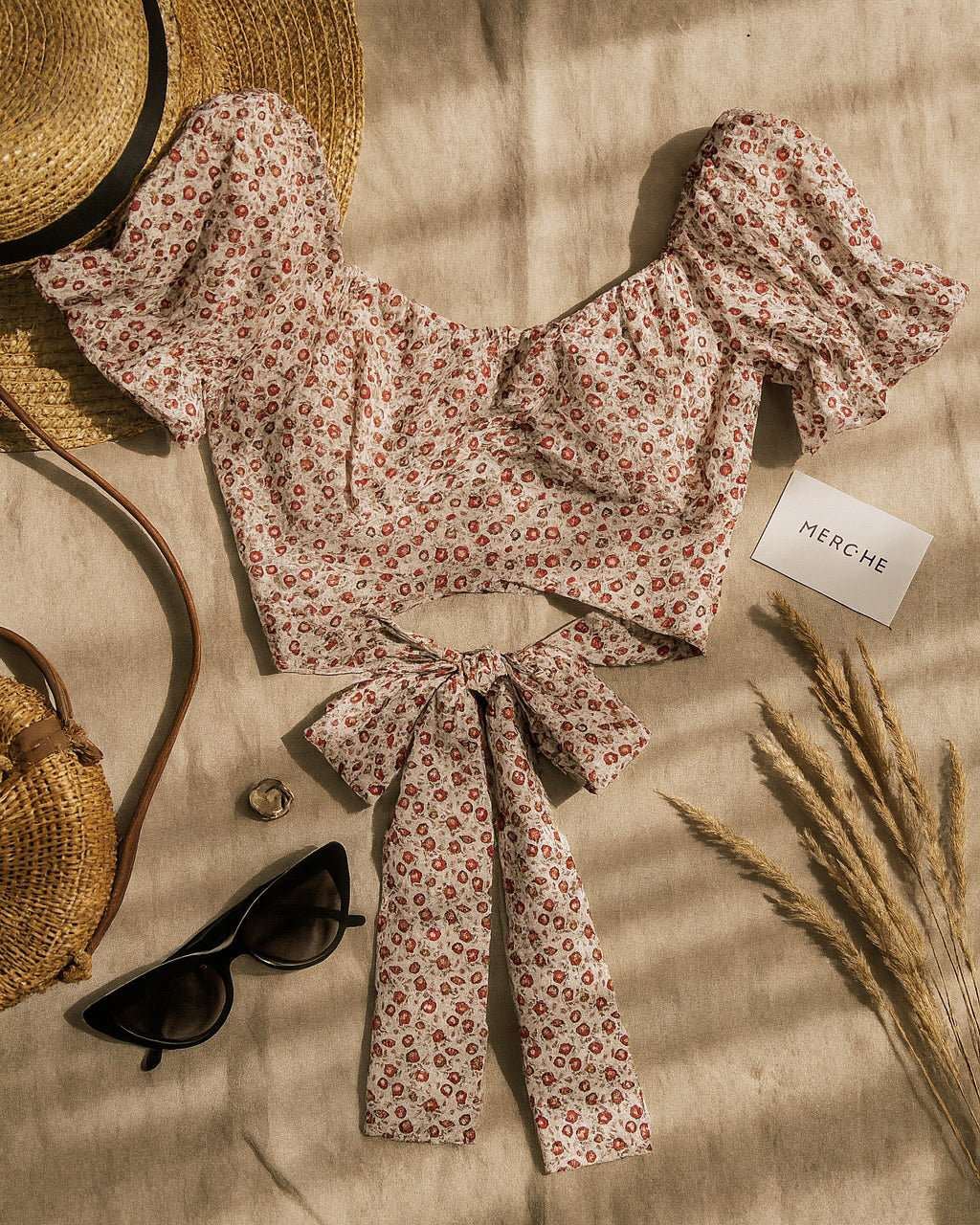 GARDEN OF EVE FLORAL BOW-TIE TOP